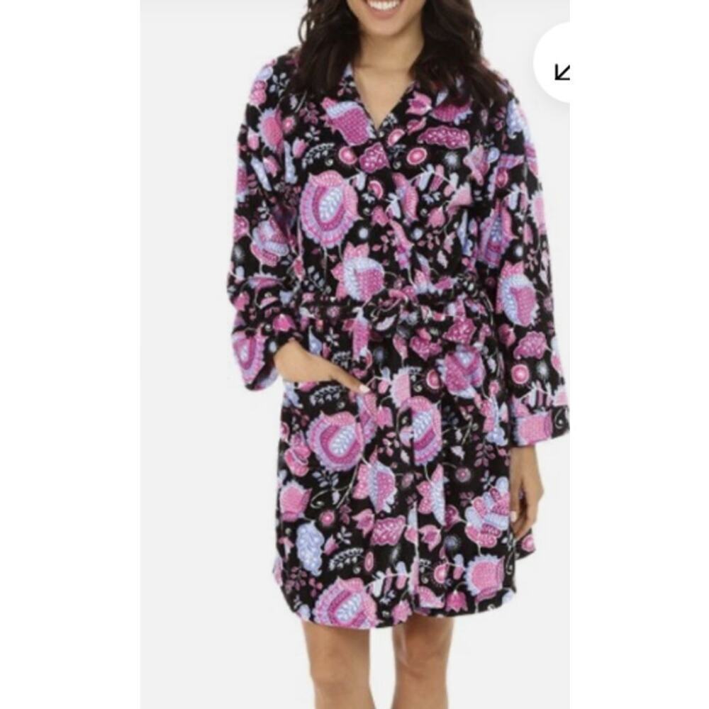 Vera Bradley Bathrobe Hooded Fleece Alpine Floral Soft Cozy Tie Women’s S/M NEW